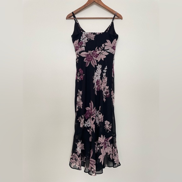 Le Château Y2K Dark Floral Fairy Babydoll Asymmetric Midi Dress Flowy XS Grunge - Picture 10 of 15